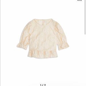 TopShop TEXTURED FLORAL PUFF SLEEVE BLOUSE IN BLUSH